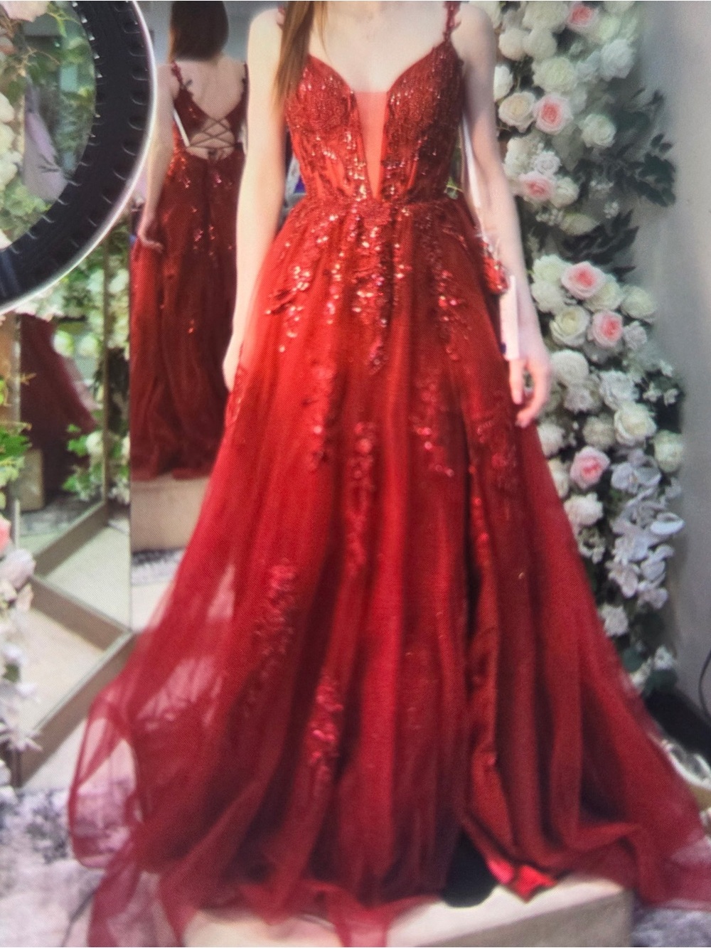 Elegant Red Sequin Grad Gown